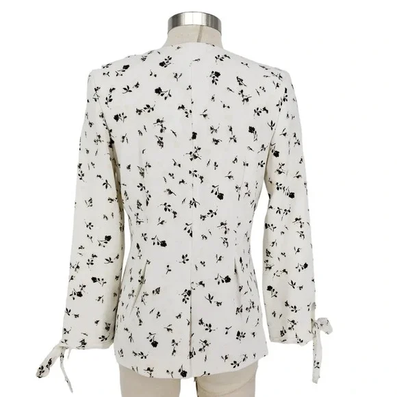 Hinge Blazer Ivory Cotton Floral Tie Long Sleeve Open Front Jacket - Picture 6 of 8